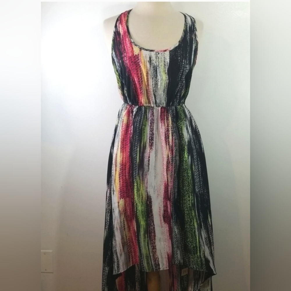 Love Fire High-Low Multicolor Pattern Racerback Dress Medium - Picture 3 of 11